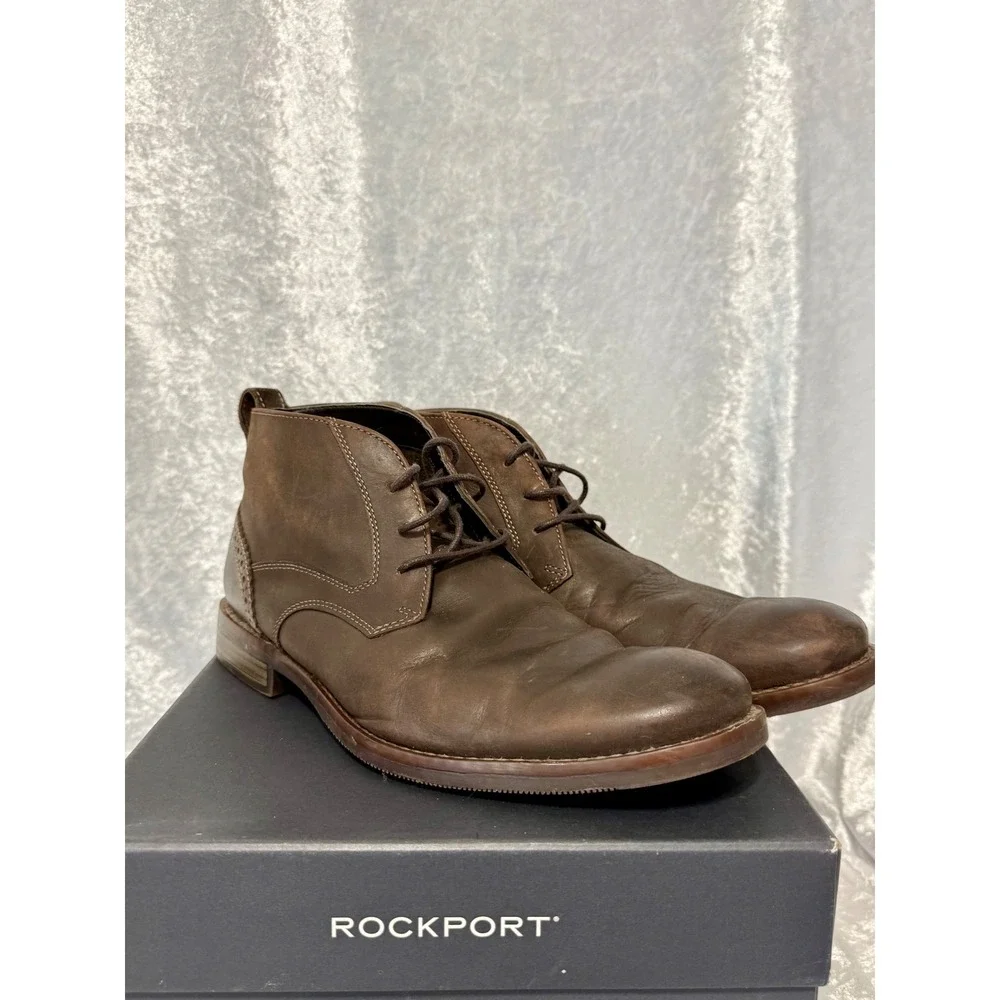 Rockport Leather Wynstin Chukka Mens Boots Dark Brown Leather CG7303 Size 8.5 M